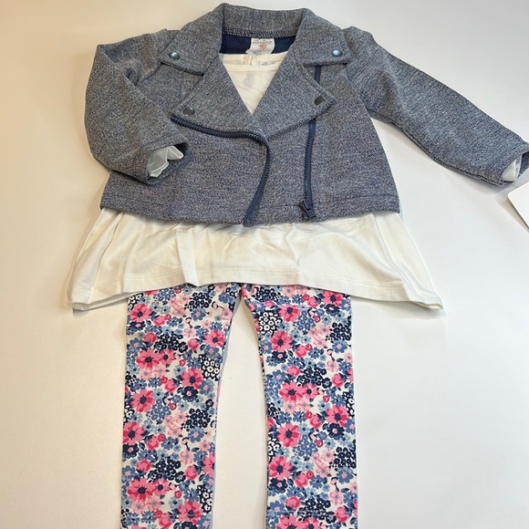 Starting Out 3PC Floral Set, White Shirt, Navy Blue Jacket, Pink & Blue Pants! - Picture 2 of 6